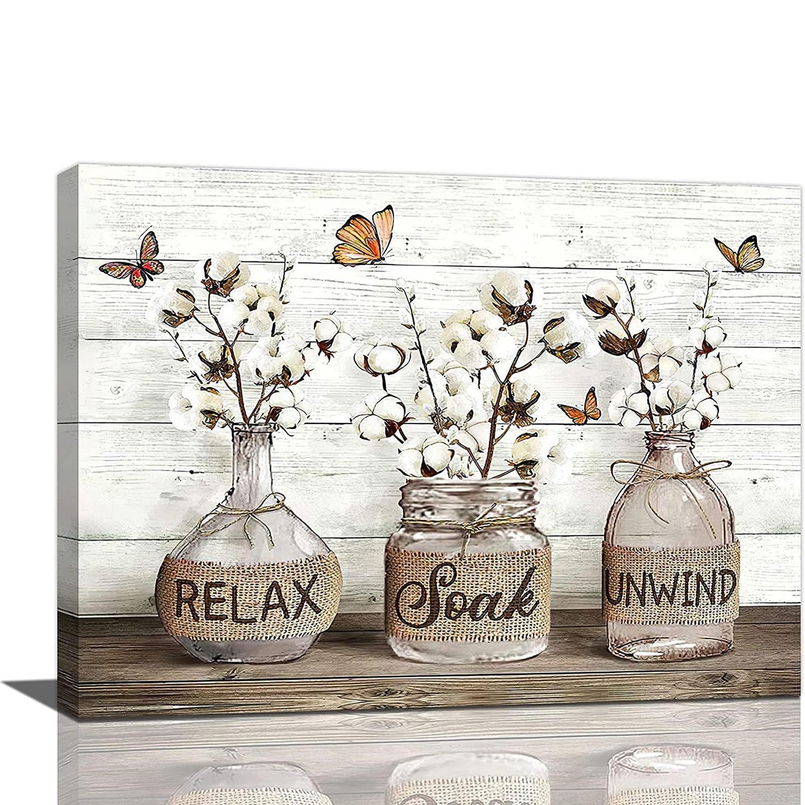 

Декор для ванної кімнати Настінне мистецтво Сільський бавовняний малюнок Друк на полотні Розслабтеся Відпочиньте Розслабтеся Вивіска Ілюстрація Сучасний домашній декор Для рамок Готовий до повішування One Size