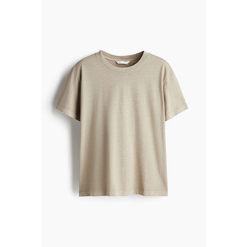 

HM Women s T-shirt 2025 Autumn New Arrival Simple Inner Wear Fashion Pure Cotton Casual round Neck Short Sleeves Tops 0963662 Beige 141 155/80