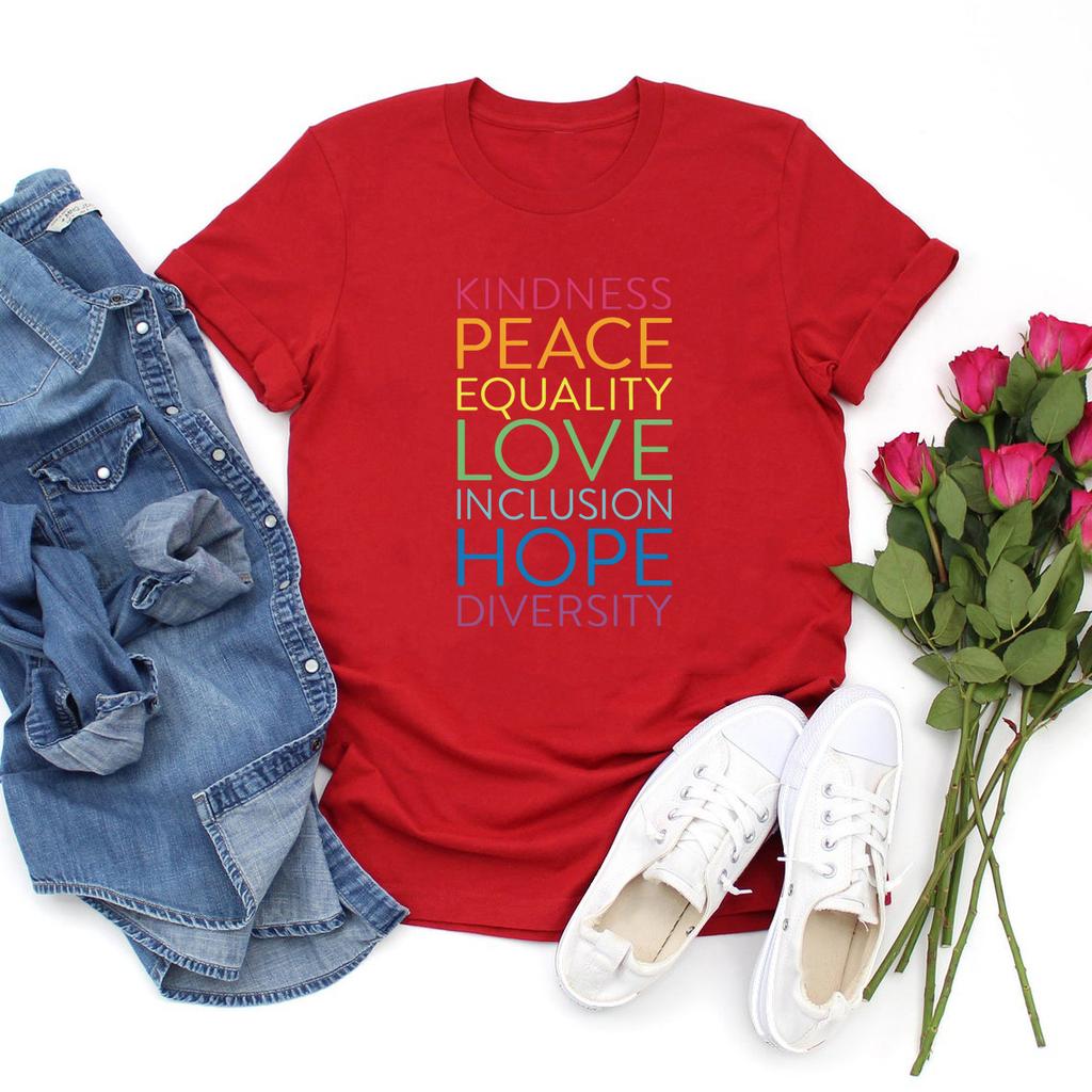 Maglietta Gentilezza Pace Amore Uguaglianza Inclusione Speranza Diversità Sii Gentile Magliette T-shirt da Donna Manica Corta L'Inclusione Conta Magliette