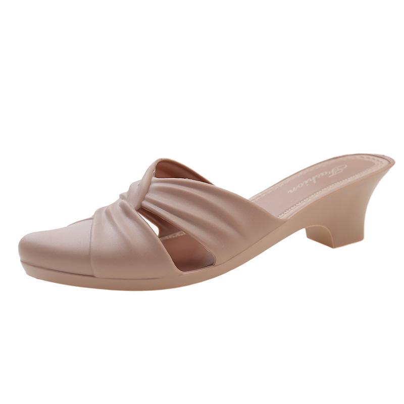 

Крутые шлепанцы на высоком каблуке для женского лета, новые французские повседневные модные остроносые туфли на толстом каблуке, черные одинарные туфли 40 хаки