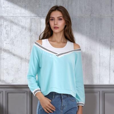 Women's New Spring and Autumn Models False Two Pieces Strapless Long-sleeved Fashion Thin Slim Splicing T-shirt