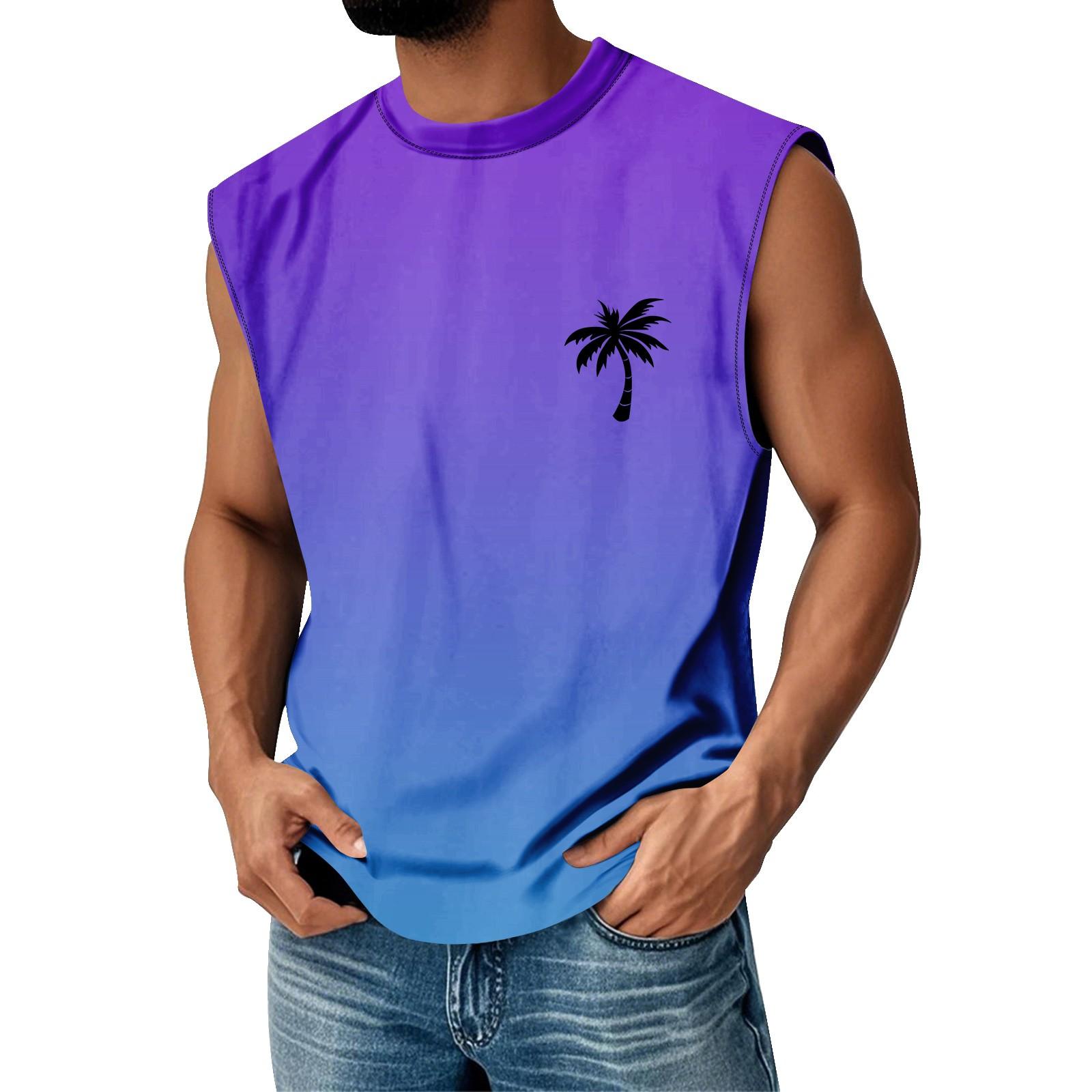 

Men s Summer Print Round Neck Gradient Sports Casual Sleeveless Vest XL фіолетовий