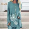 Tunique grande taille pour femme, imprimé pissenlit, chemise longue, col ras du cou, manches longues, pull-over, chemisier décontracté, coupe ample, pour le travail et la vie quotidienne