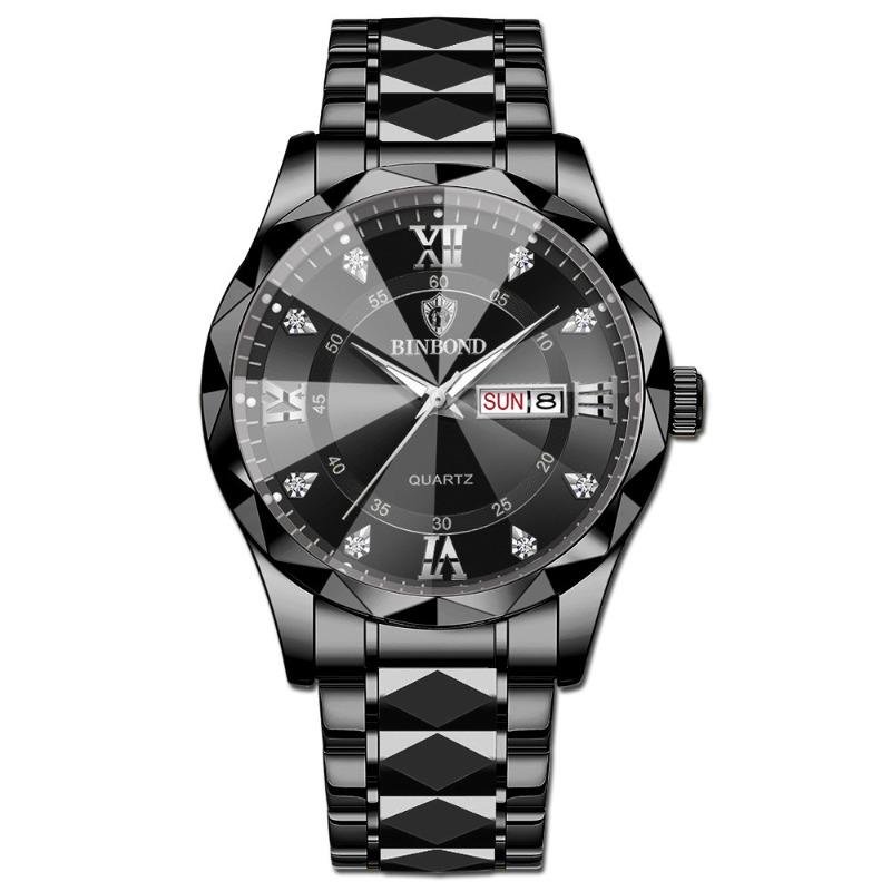 Herrenuhr Wasserdicht Leuchtende Uhr Rhombus Spitze Glas Doppelkalender Trend Freizeit Uhr Herren