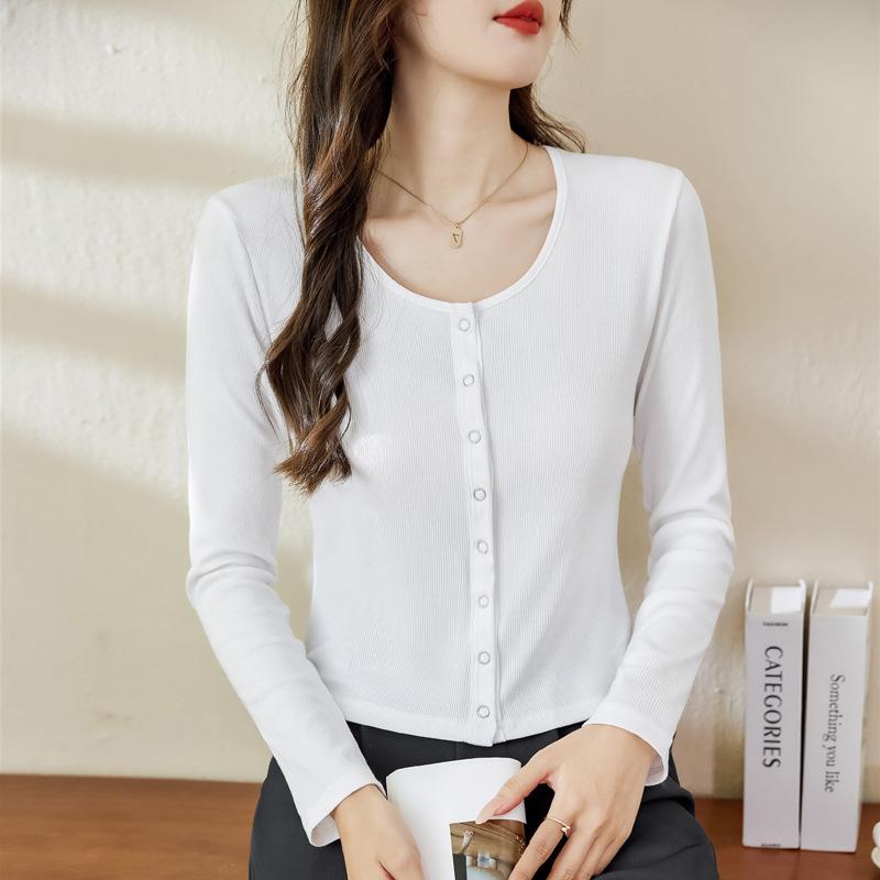 Früher Herbst Damen U-Ausschnitt Kleiner Cardigan Slim Einfach Dünn Kurzer Abschnitt Bottoming Langarm Top
