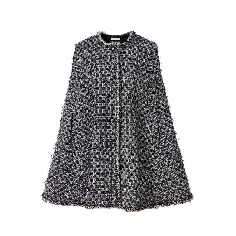 

Blacknini Yin WAF/ Little Devil European Import Linton Chain Woven Plaid Tweed Cape Coat Plaid Cloak (Brand: Linton) S