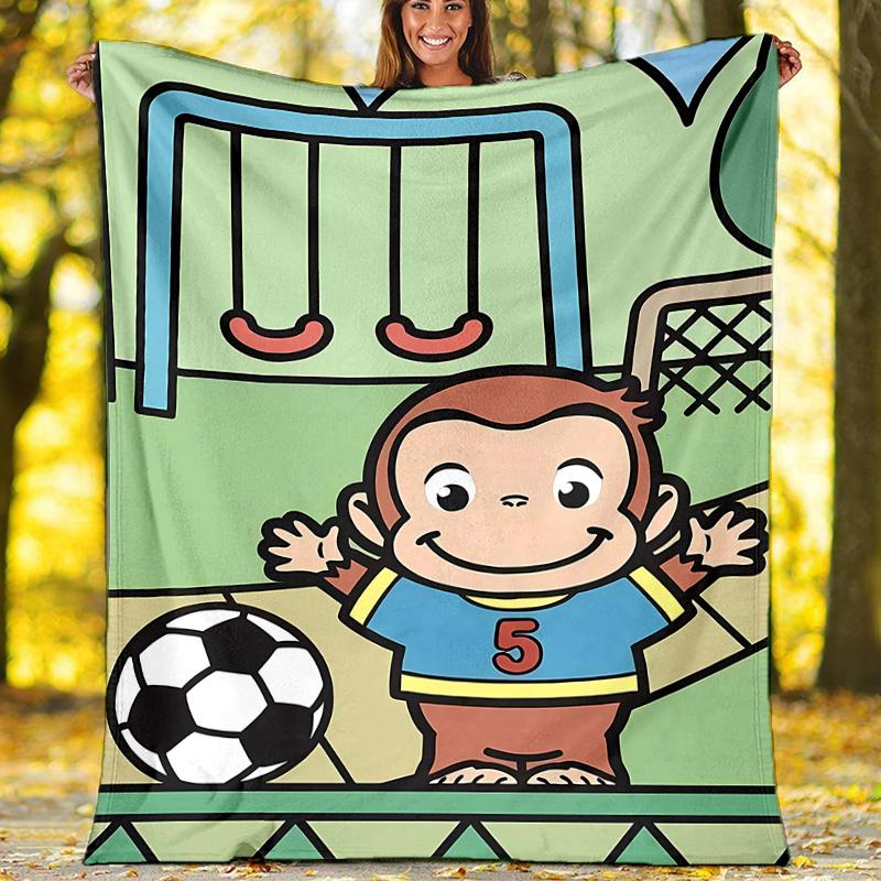 1pc Curious George7 Theme Blanket - Digital Print, Polyester, Cozy for All Seasons, Perfect for Outdoor, and Travel
