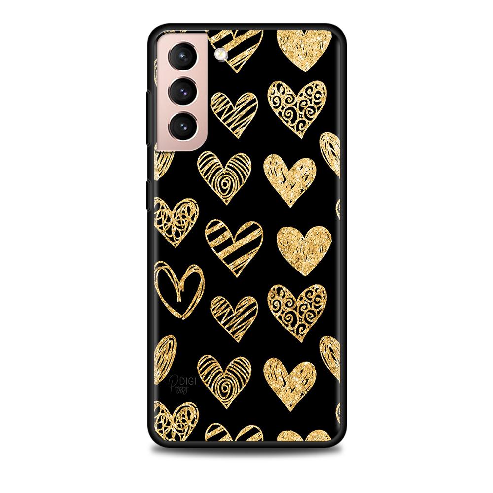 

Cute Girly Pink Gold Hearts Case for Samsung Galaxy S20 FE S21 S22 Ultra S10 Plus S9 S8 S10e S7 Edge Silicone Black Phone Cover Samsung S7