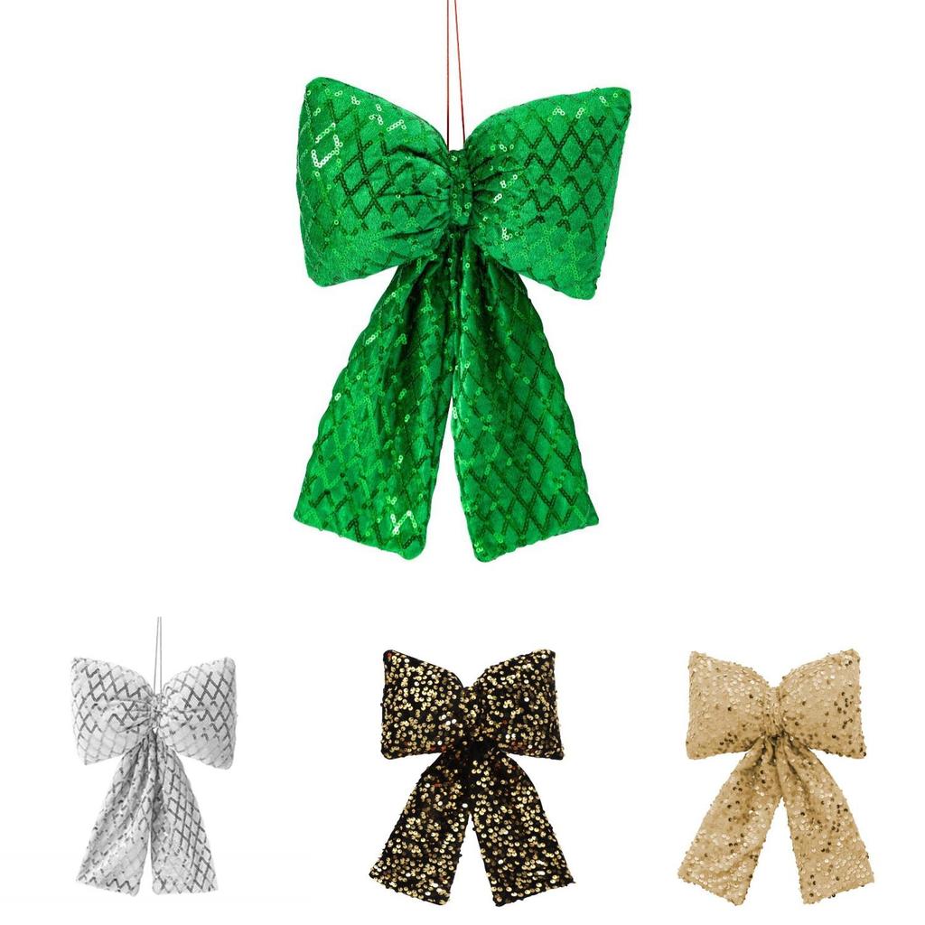 Christmas Sequins Bow Decorative Ornament With Glitter Fabric For Holiday Scene Setup