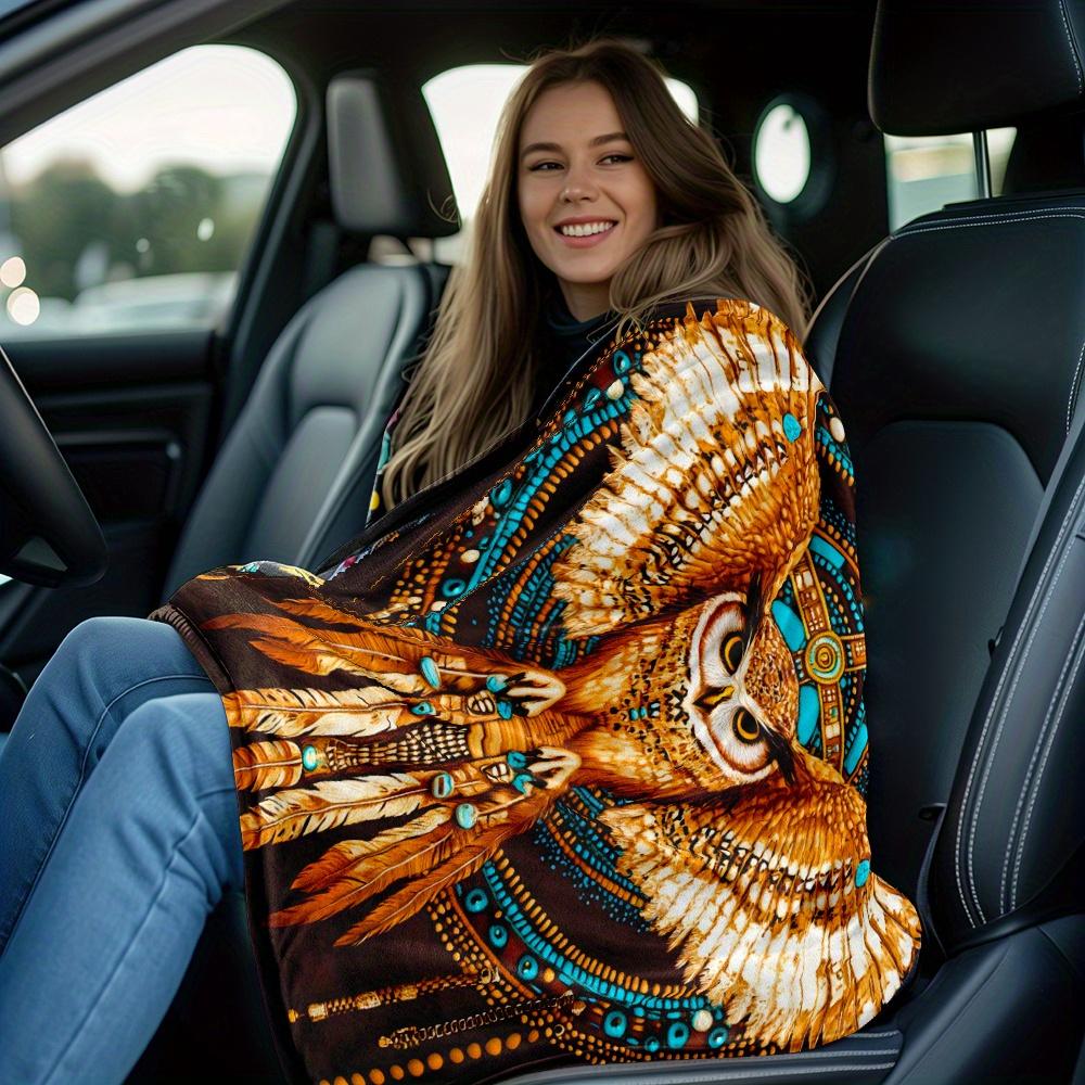 Tribal Owl Feather Dreamcatcher Pattern Flannel Blanket Boho Style Soft Warm Throw Blanket for Living Room Decor Gift