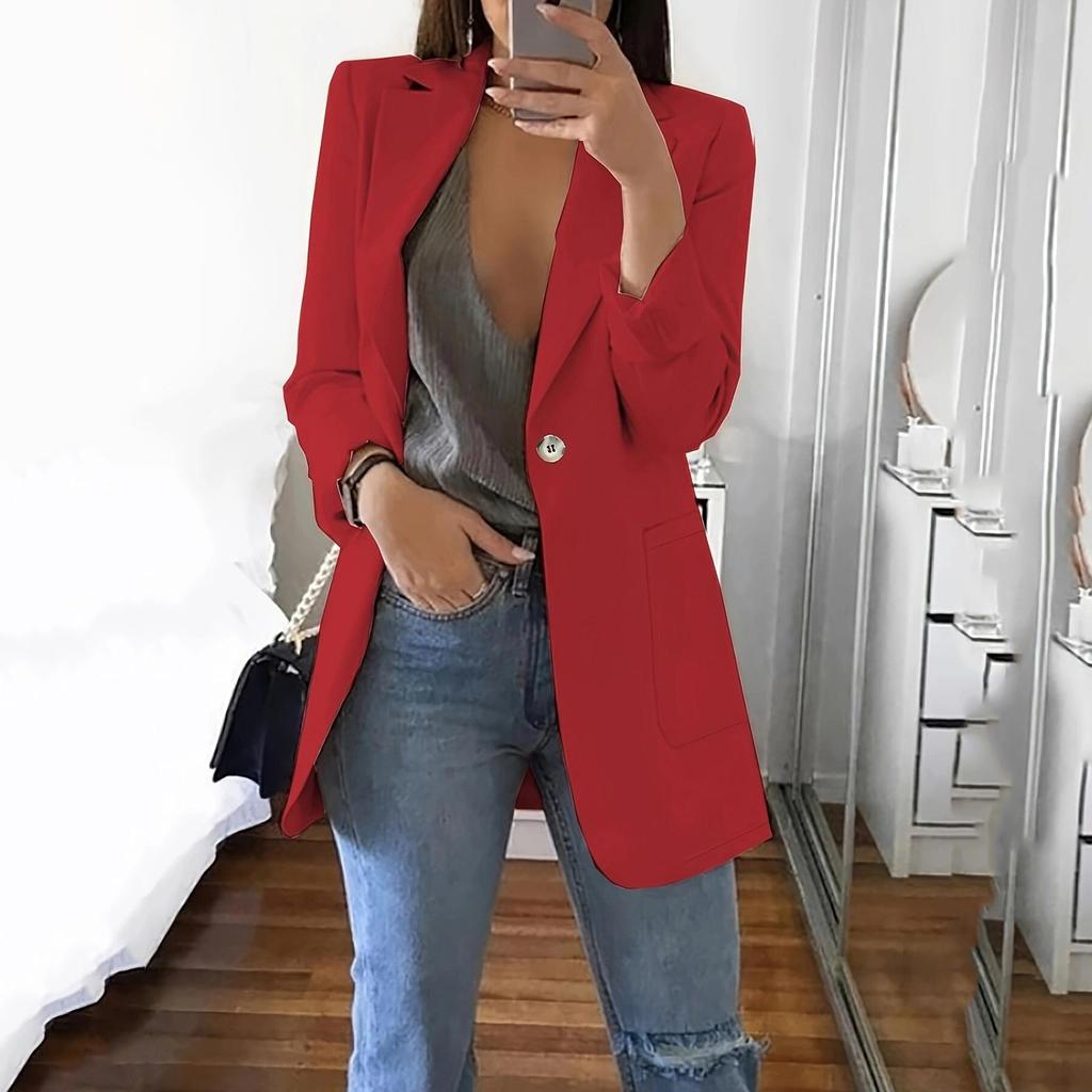 Dámská jednobarevná kombinéza s dlouhým rukávem a límcem Slim Cardigan s jedním knoflíkem