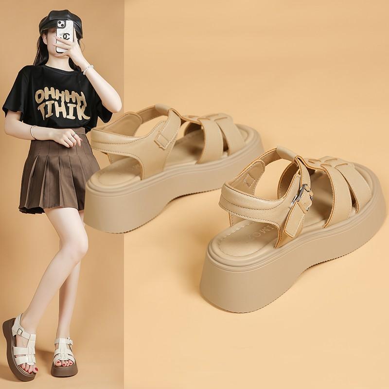 

Модные женские римские сандалии с открытым носком, плетеные, однотонные, высокие, простые, с заклепками, новая летняя ажурная плоская повседневная обувь, детская модная повседневная 35 абрикосовый