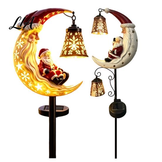 Seasonal Porch Lamp Santa Moon Garden Stake Light, Solar Powered Claus Path Light with Stake, Holiday Decorative for Outdoor Yard Lawn Patio