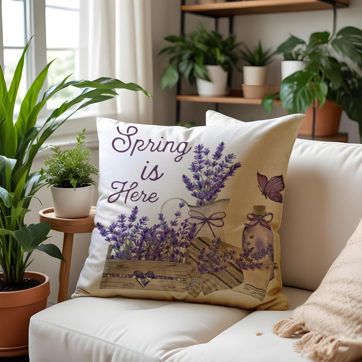 

Новая Весна Лавандовая Наволочка Комбинация Лен Принт Цветочная Наволочка Дом Диван 45 * 45Cm