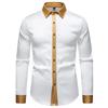Cozy Up Spring Men's Satin Luxury Color Blocked Shirts Fashion Smooth Tuxedo Long Sleeve Shirt Wedding Party Prom Casual Shirt Business