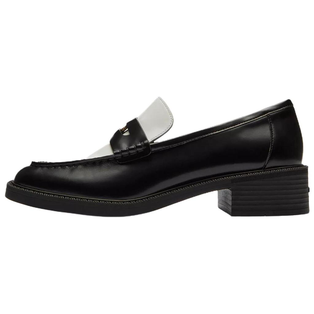 Coach Leather Square Toe Slip-On Loafers 3.5cm Women Loafers Black White CCH27-QRS