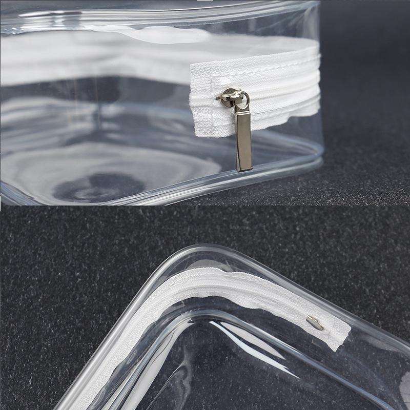 PVC Transparent Toiletry Bag Set: Waterproof, Multifunctional, Three-Piece Travel Makeup Storage with Printed Logo.