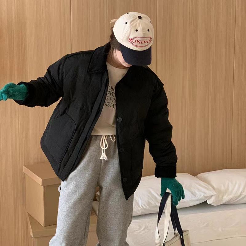 

Corduroy splicing down jacket women s 2025 winter new sweet fashion contrasting color warm small bread jacket tide one size fits all чорний