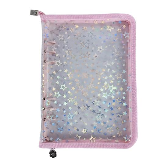 Zipper Binder Transparent Window Design Star Pattern PVC Cover Card Organizer with Multiple Slots Portable Card Holder Binder for Idol Cards Photo