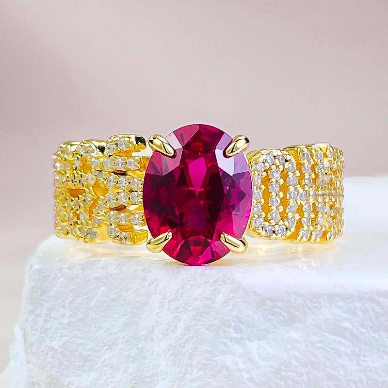 

Lulu Tong Jewelry 925 Silver Red Lucky Diamond Ring, Size 7x9 Simulated Stone Size 7