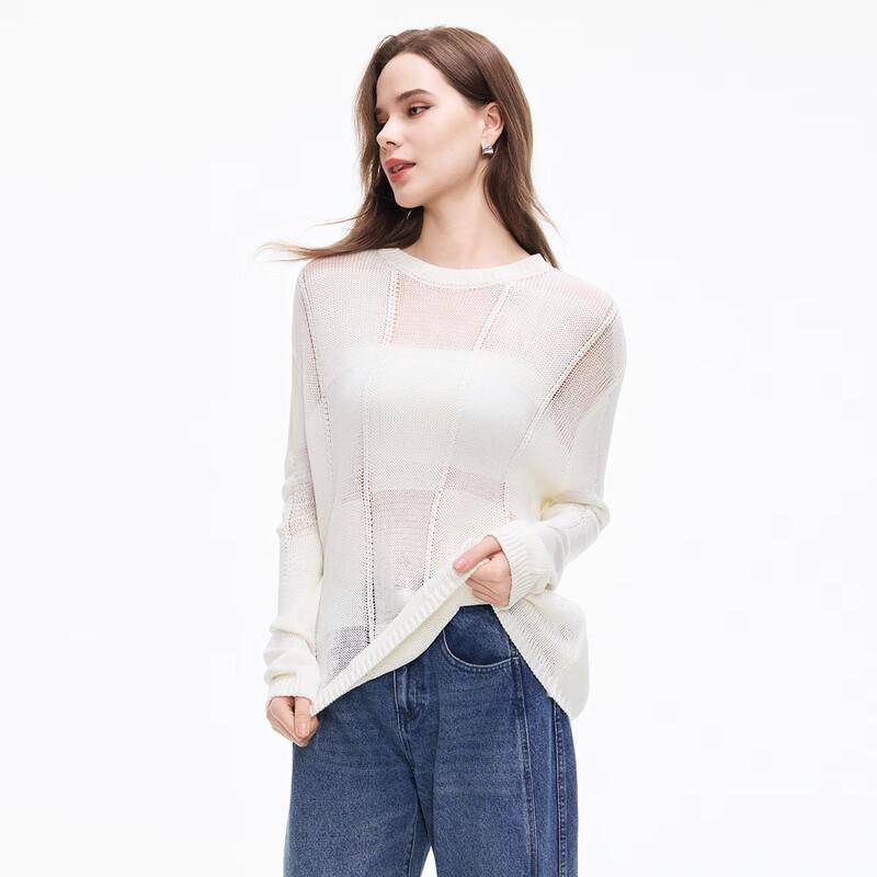 Minimalist Fog-Woven Round Neck Long Sleeve Knit Top L