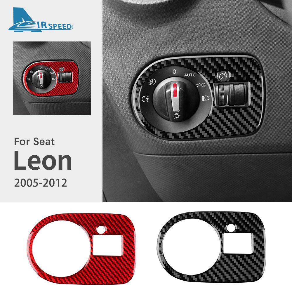 DJWX5 Real Soft Carbon Fiber Sticker For Seat Leon 2005 2006 2007 2008 2009 2010 2011 2012 LHD RHD Car Headlight Switch Frame Trim