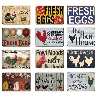 Metallschilder, frische Eier, flauschiger Hintern, Hütte, Huhn, Retro-Blechschild, Vintage, lustiges Wandschild für den Außenbereich, Garten, Bauernhof, Schilder, Hühnerställe, Dekor