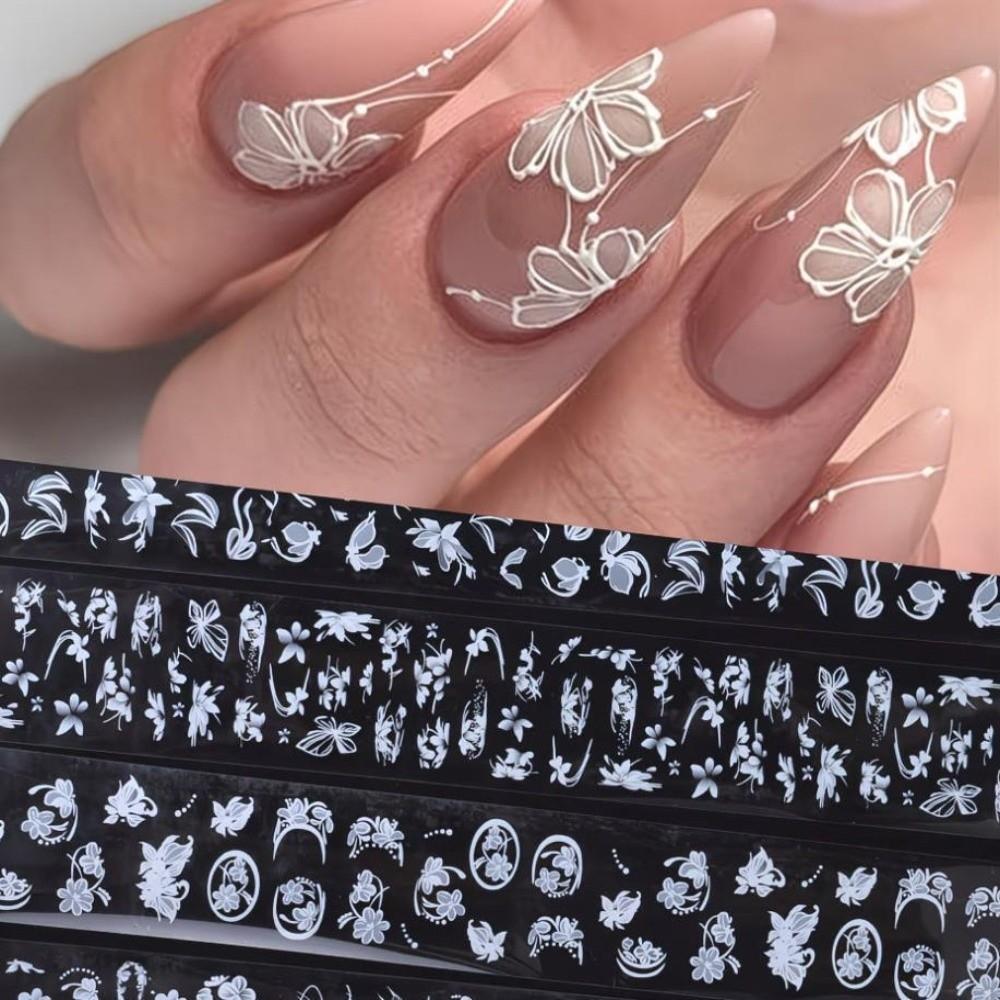 Laser Nail Stickers Black White Nail Decals Fashion Manicure Decals Manicure DIY