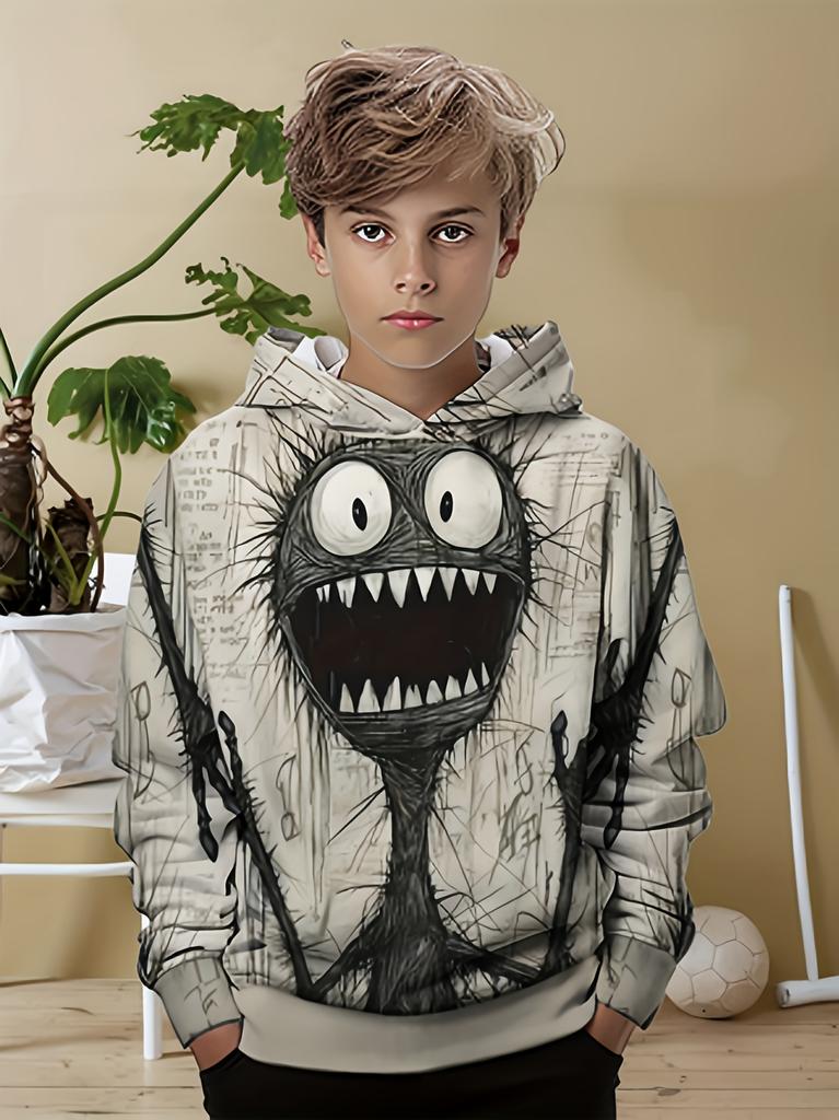 Jungen Kleidung Lustiger Terror Kürbis Langarm Kapuzenpullover Kind Cartoon Halloween Dünnes Sweatshirt Oberteile Halloween Geschenk für Jungen Mädchen