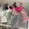 Bow Lace Spaghetti Strap Camisole Women Padded Backless Crop Tank Top
