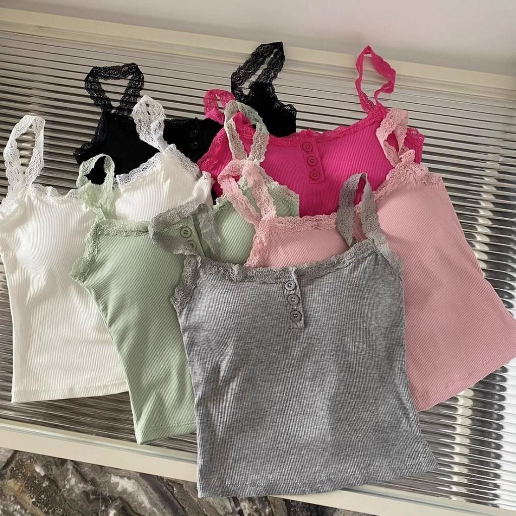 Bow Lace Spaghetti Strap Camisole Women Padded Backless Crop Tank Top