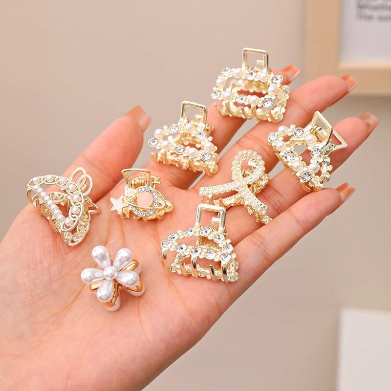 6/8/10 pièces/ensemble Petites perles strass Géométrique Métal Pinces à cheveux Pour femmes Filles Douces Mini pinces à cheveux Épingles à cheveux Accessoires pour cheveux
