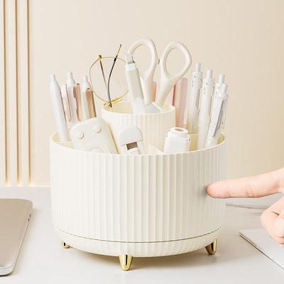 Rotating Desk Organizer: Plastic Pen Holder & Makeup Brush Storage