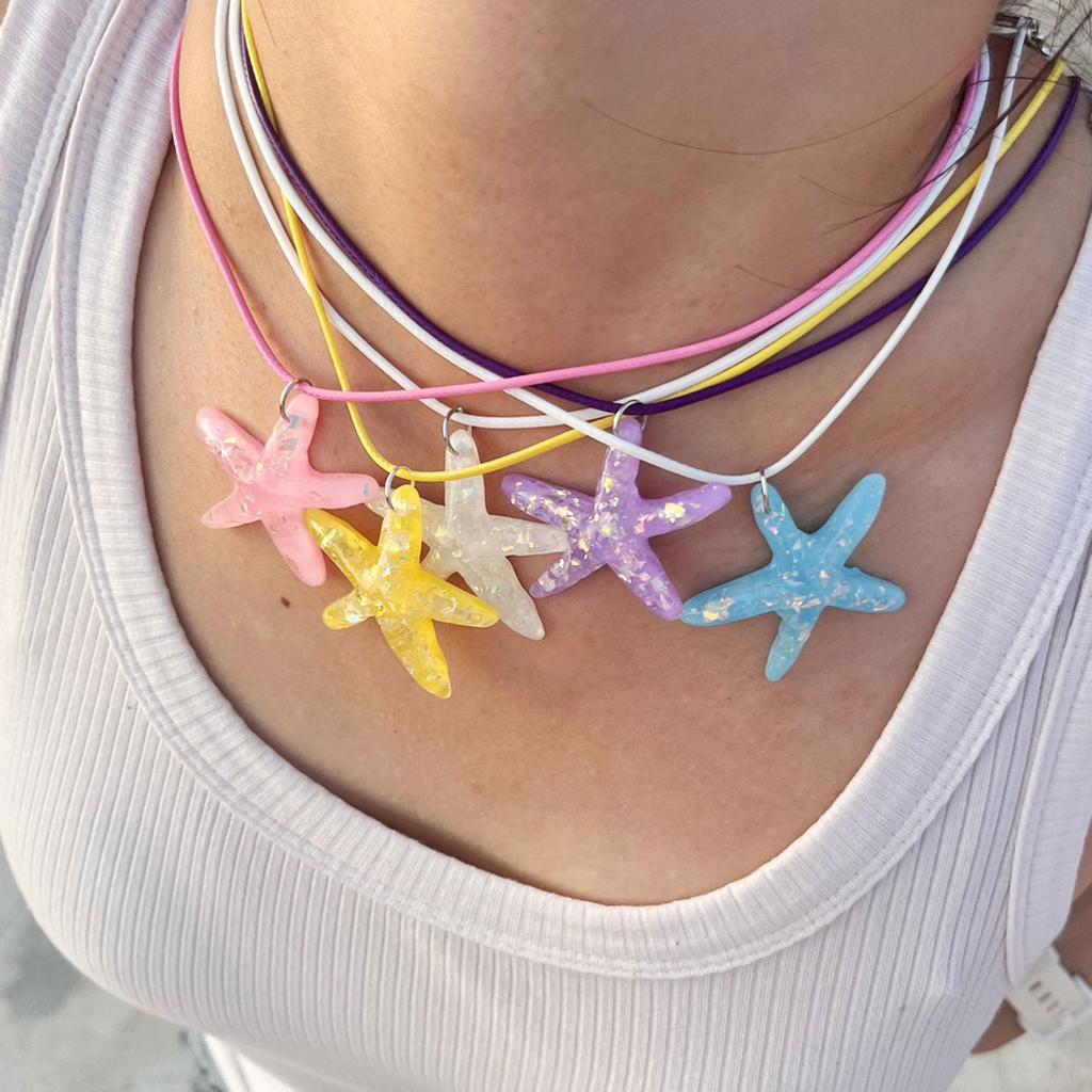 Beach Starfish Charm Clavicle Chain Choker Wax Rope Collar Fashion Jewelry Decor