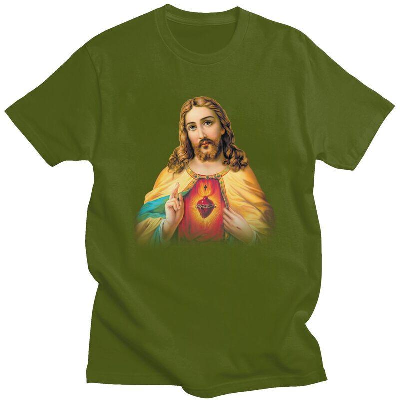 Custom Cool Sacred Heart Of Jesus T Shirt Men 100 Cotton Tshirt Casual Christian Catholic God Tees Streetwear Tshirt