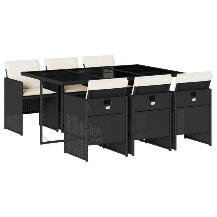 VidaXL Ensemble à manger de jardin coussins 7pcs Noir Résine tressée 3277673