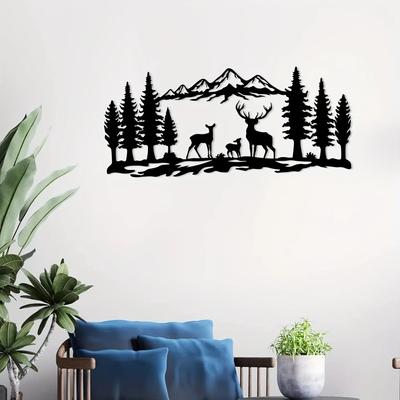 1-Piece Black Metal Mountain Forest Poster - Minimalist Line Drawing Home Decor | Creative Wall Mural and Pendant
