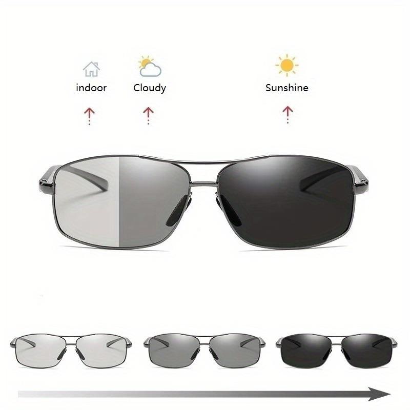 1pc Photochromic Sunglasses Fashion Classic Men Square Driving Goggles Polarized Day Night Chameleon Glasses