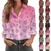 Női ingblúz nyomott gombos hosszú ujjú alkalmi alap inggalléros normál felső