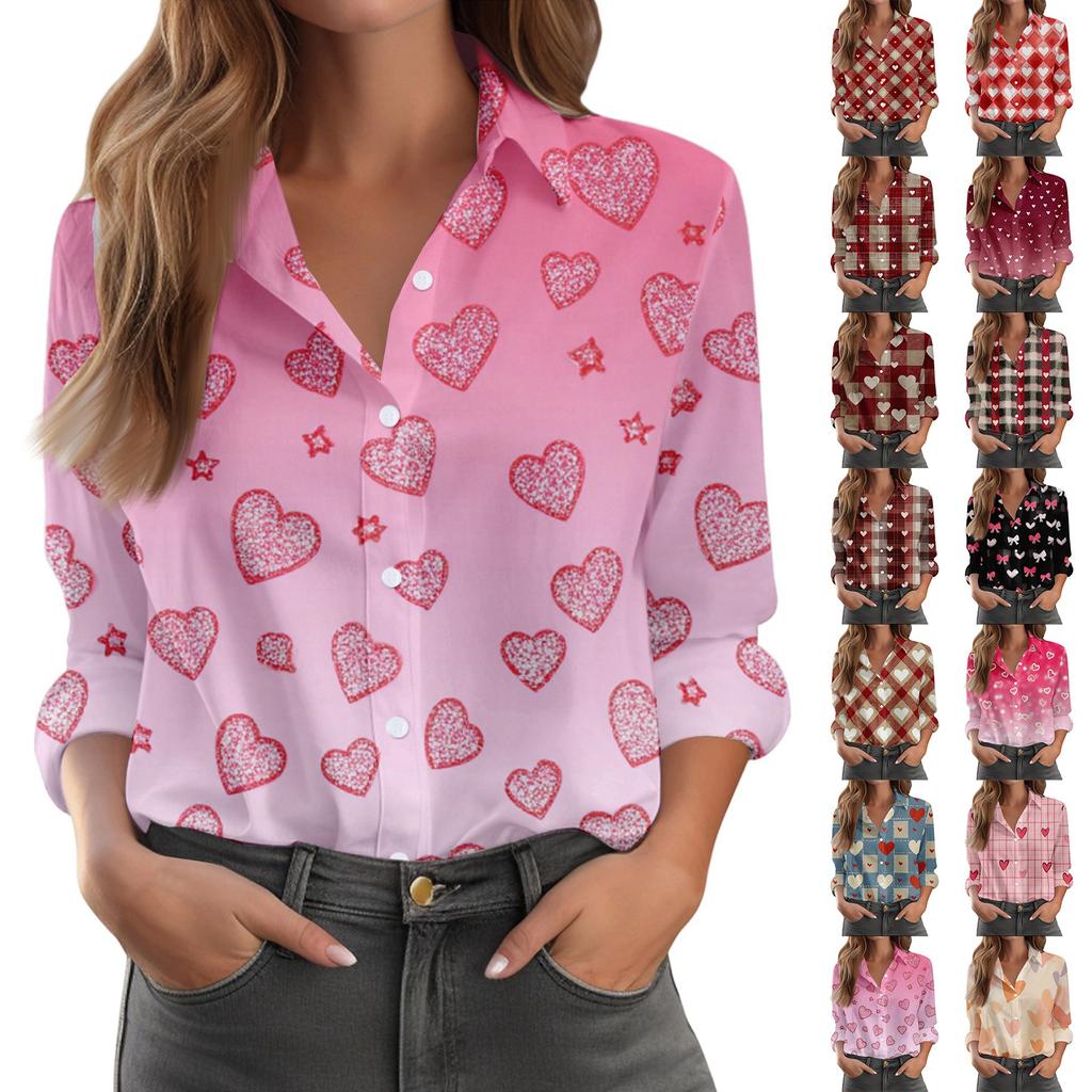 Women's Shirt Blouse Print Button Long Sleeve Casual Basic Shirt Collar Regular Top