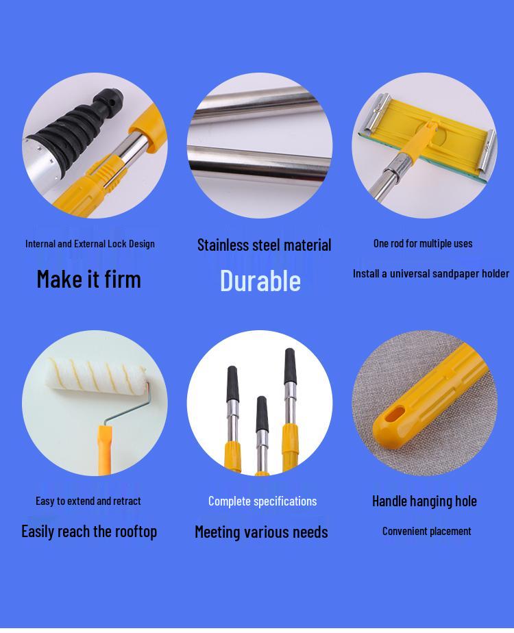 Stainless Steel Telescopic Roller Brush & Paint Tray Set for Wall Painting
