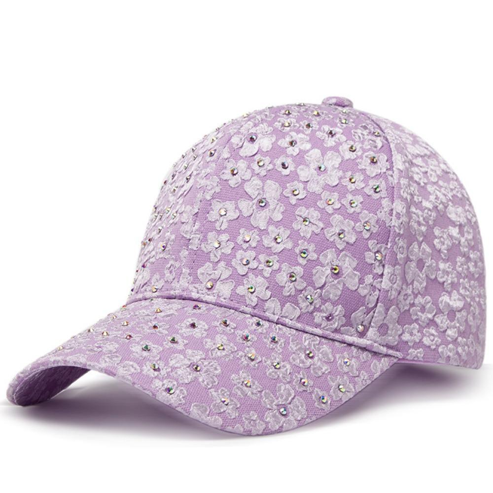 Oddychająca Czapka Baseballowa z Kwiatami Dekoracja Strass Elegancka Czapka Outdoorowa Kapelusz Przeciwsłoneczny Letnia Odzież