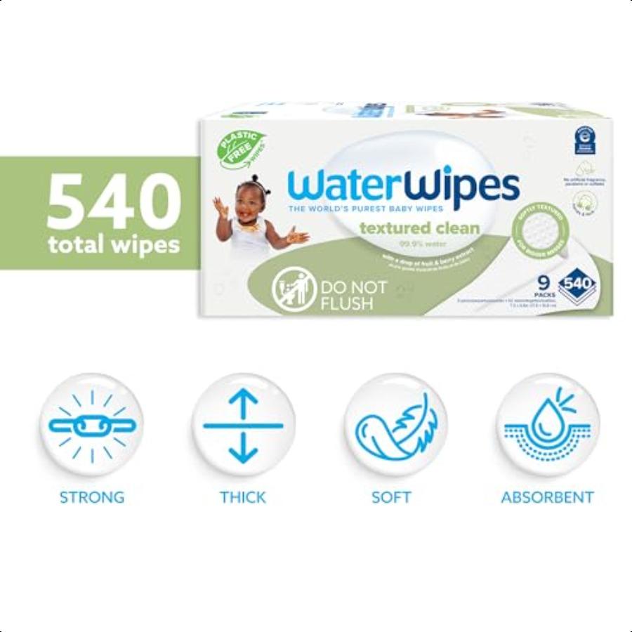 

WaterWipes PlasticFree Textured Clean Toddler Baby Wipes 99.9 Water Based Wipes Unscented Hypoallergenic for Sensitive Skin 540 United States