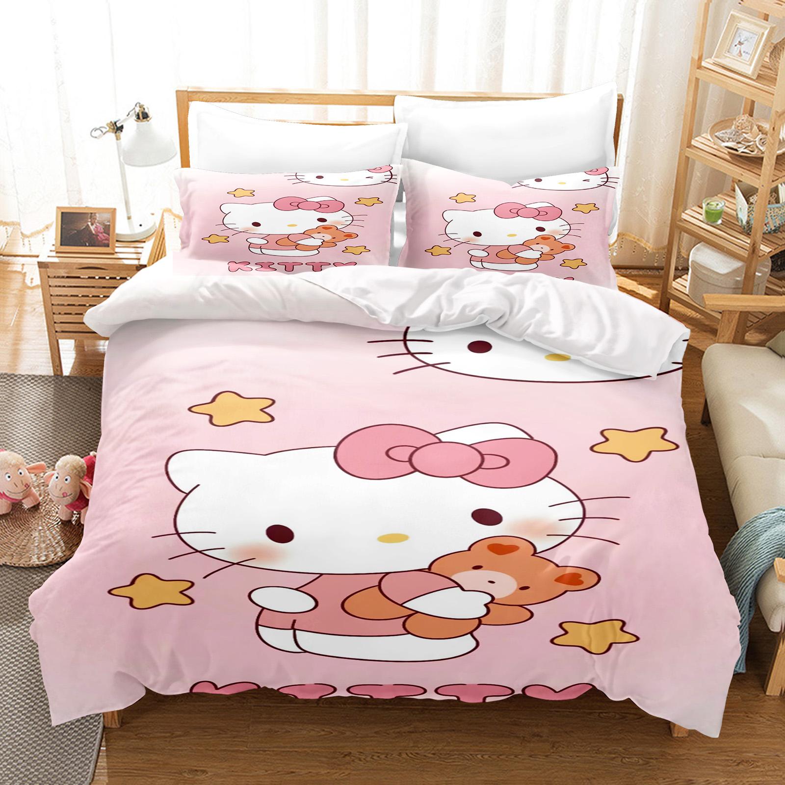 

Hello Kitty Спальня Дитячий Набір Постільної Білизни Підковдра Комфорт Королева З Наволочкою Різдвяні Подарунки Дім EU Single(135*200cm)3pcs