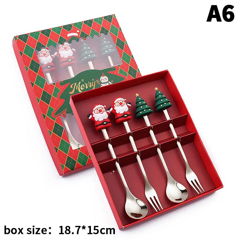 Christmas Fork And Spoon Set, Christmas Gift Box Tableware, Stainless Steel Tableware, Coffee, Tea And Dessert Fork And Spoon