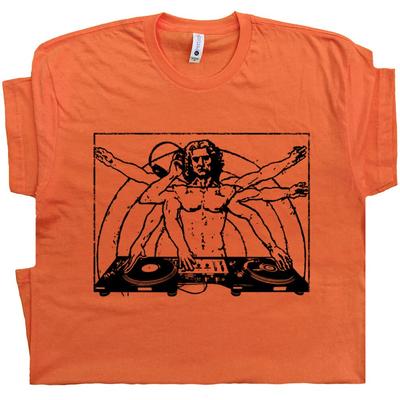 DJ T-Shirt DaVinci Technics Grafik Plattenspieler Kopfhörer Schallplattenspieler 80er Tee