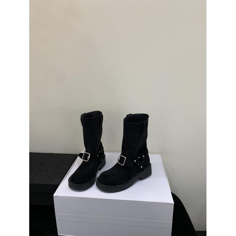 Retro Nischenmode Stiefeletten für Damen Herbst und Winter 2025 neue Mode Gürtelschnallendesign Stiefeletten