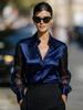 Women's Autumn Solid Color Satin Long Sleeve Shirt