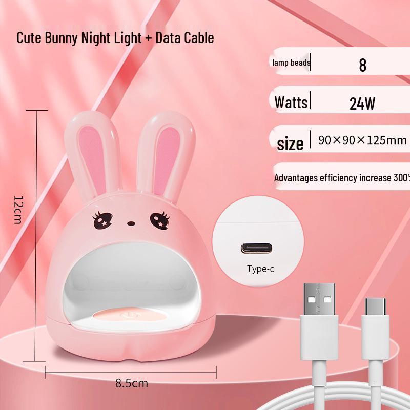 Mini Gel Nail Lamp - Adorable Rabbit Design, Quick-Drying, LED Gel, Won't Darken Hands, Perfect for Home Use