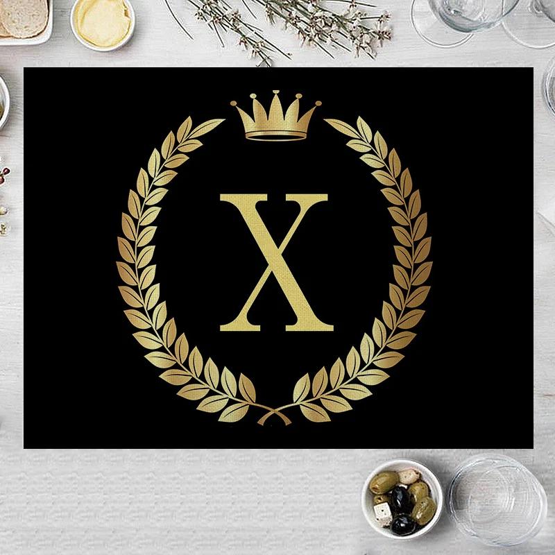 1PC Home Decor Black Gold Letter Printing Linen Placemat for Dining Table Drink Coaster Home Decoration Modern Kitchen Cup Pads